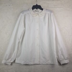 Teddi Of California Vintage Long Sleeve Top White Lace Silky Retro Beaded